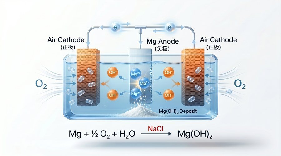 Magnesium-Air Electrochemical Reaction Diagram